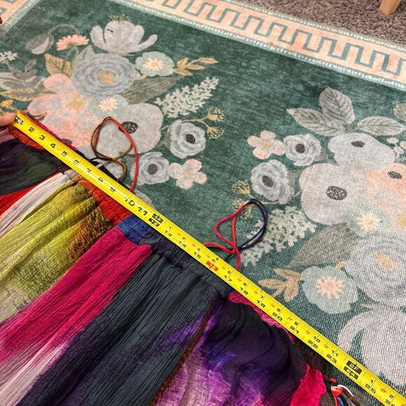 Anthropologie Floreat Dress Large Green Red Blue Watercolor Off Shoulder Flowy - Picture 14 of 16